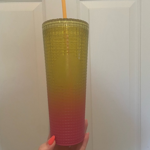 Pink and Yellow ombré Starbucks Tumbler - Picture 2 of 3